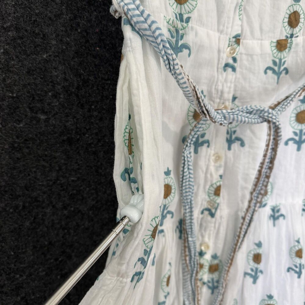 Oliphant Ruffle Collar Dress Women's XXS White Floral Belted Boho Cotton Boho - Picture 6 of 9